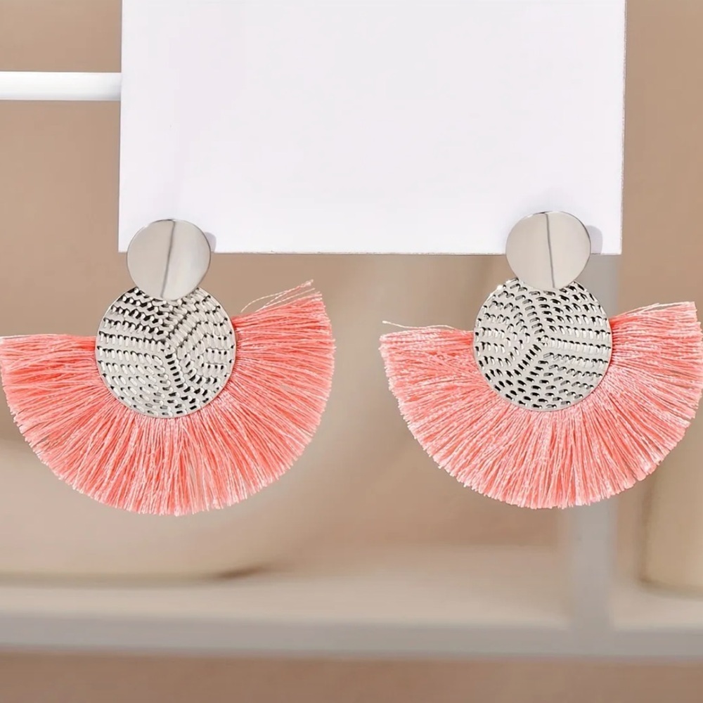 Pink Tassel Dangle Earrings